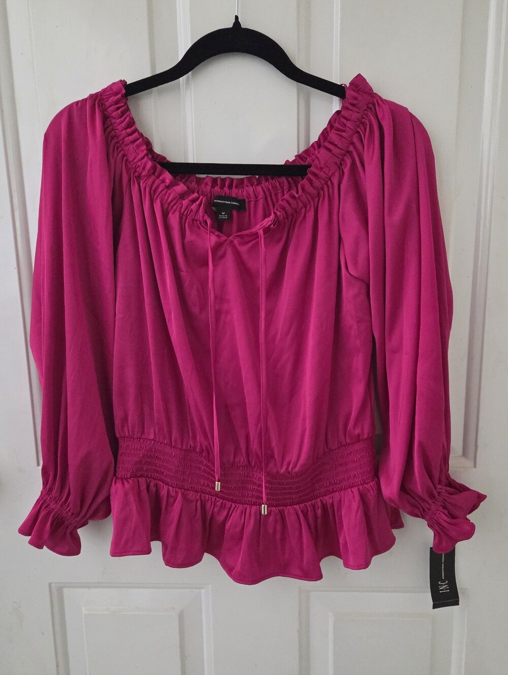 NWT INC  Long Sleeve Boho Top Hot Pink Medium